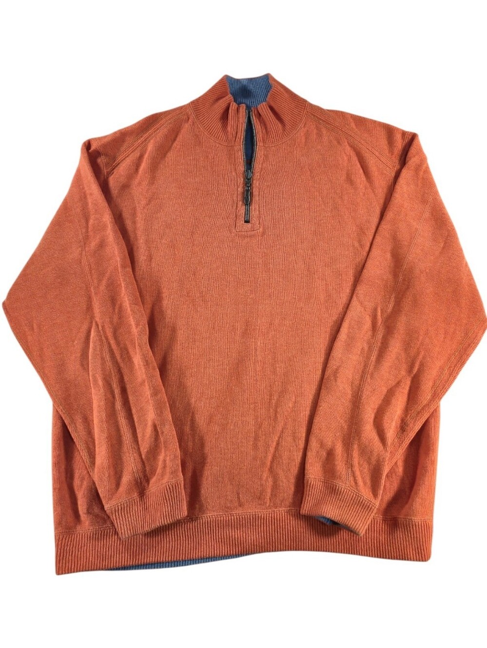 Tommy Bahama Men's L Reversible 1/4 Zip Sweater Rust Orange Blue 100% Cotton